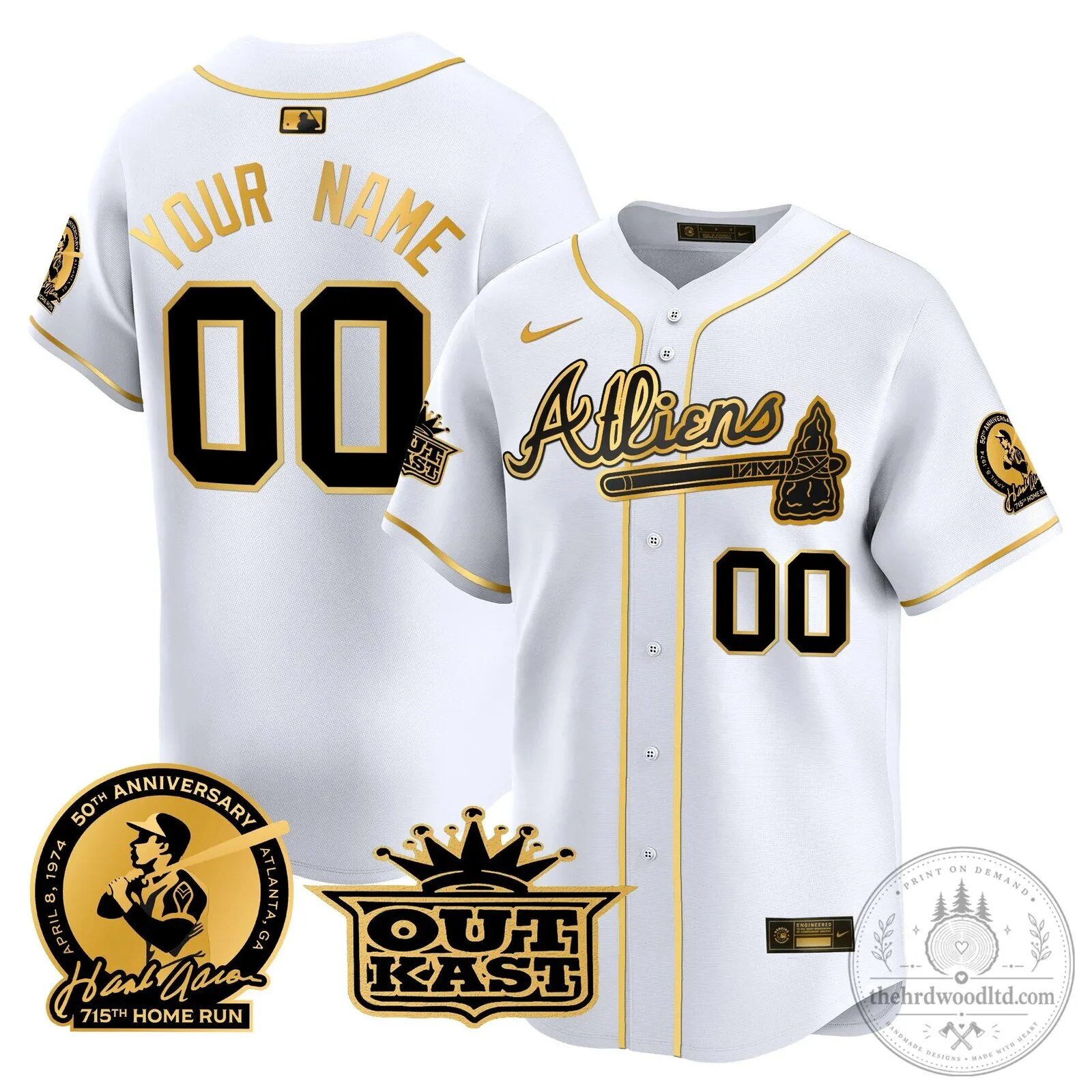 Atlanta Braves Outkast Atliens Baseball Jersey with Hank Aaron Patch 10 Atlanta Braves Outkast Atliens Baseball Jersey with Hank Aaron Patch