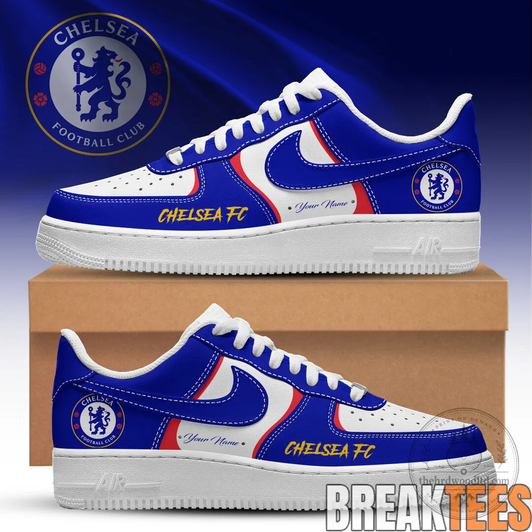 Chelsea Football Club Blue and White Personalized Air Force One Style Shoes