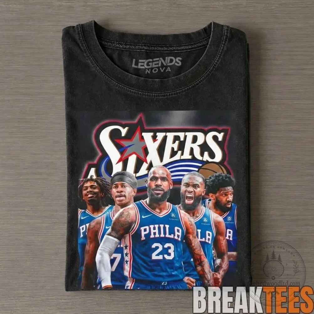 Philadelphia 76ers Basketball Team Graphic Black Washed T-Shirt
