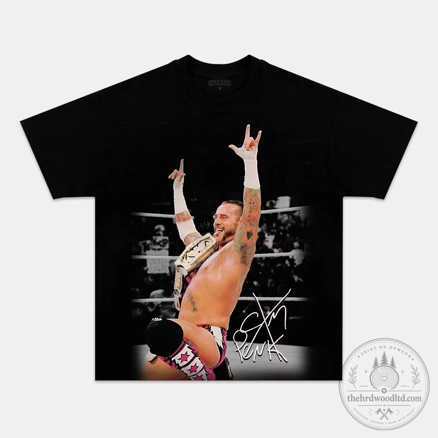 CM Punk Wrestling Champion Signature Black T-Shirt