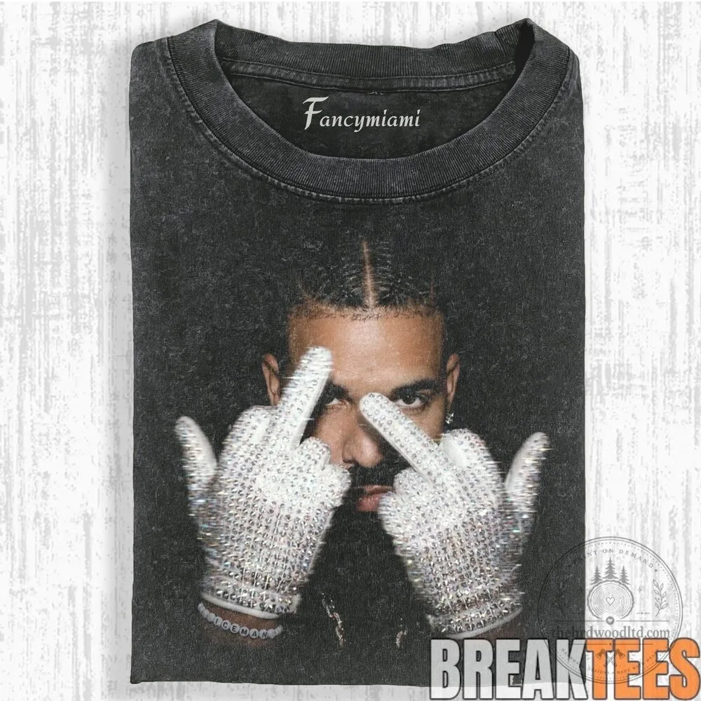 Drake Rhinestone Glove Covering Eye Black Washed T-Shirt 7 Drake Rhinestone Glove Covering Eye Black Washed T-Shirt