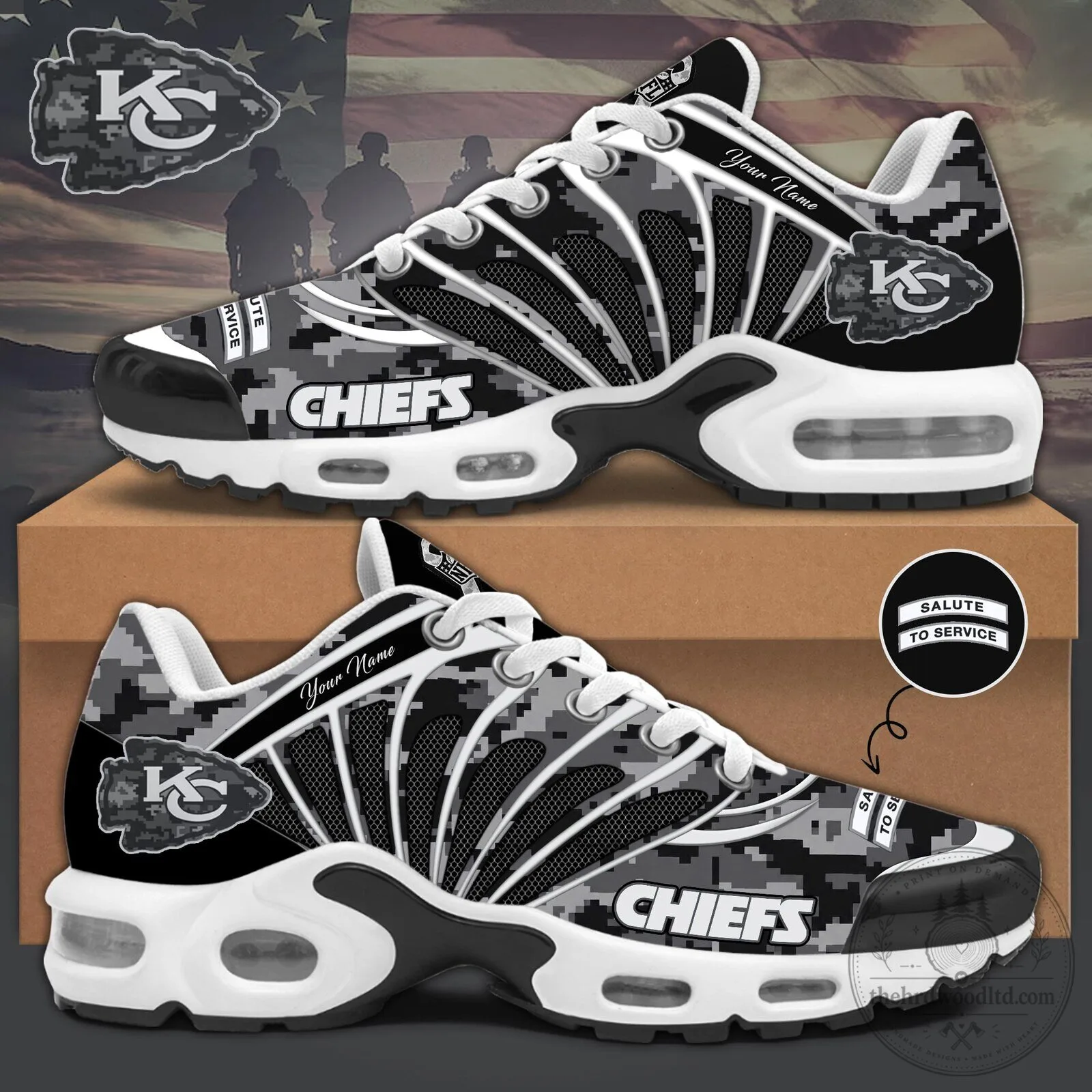 Kansas City Chiefs Salute To Service Custom Name Sneakers 1 Kansas City Chiefs Salute To Service Custom Name Sneakers