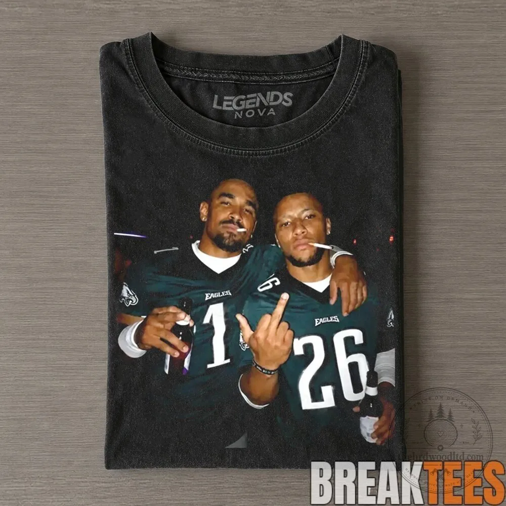 Philadelphia Eagles Jalen Hurts Saquon Barkley Smoking Drinking Middle Finger T-Shirt