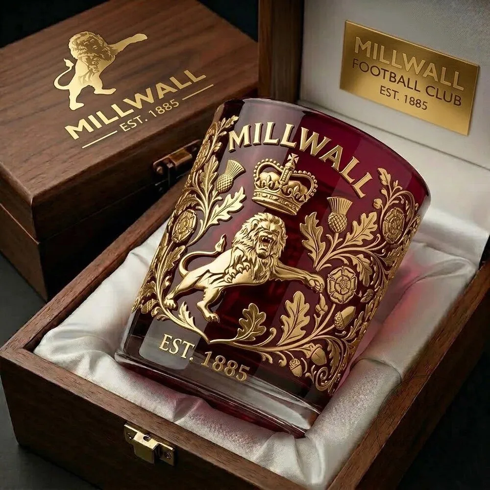 Millwall Football Club Est 1885 Lion Crest Whiskey Drinking Glass