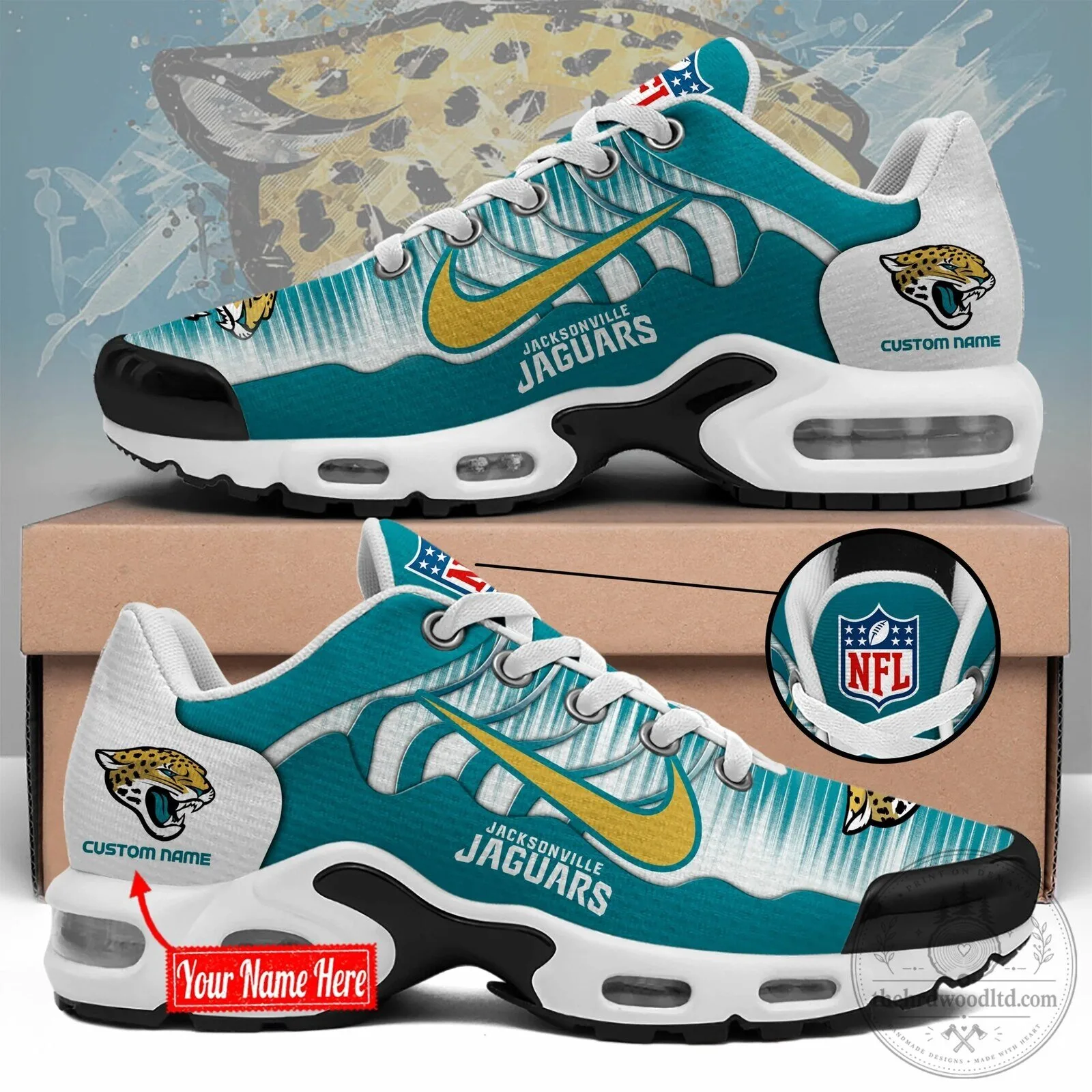 Jacksonville Jaguars NFL Custom Name Air Force Max Soul Shoes 2 Jacksonville Jaguars NFL Custom Name Air Force Max Soul Shoes