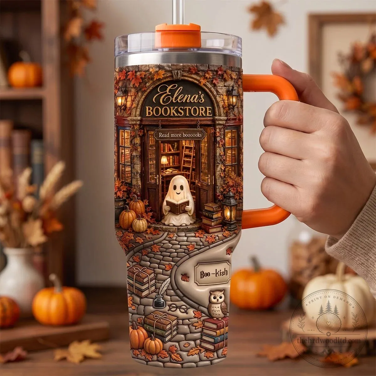 Autumn Boo Bookaholic Personalized Book Lover Ghost 40oz Tumbler with Handle 5 Autumn Boo Bookaholic Personalized Book Lover Ghost 40oz Tumbler with Handle