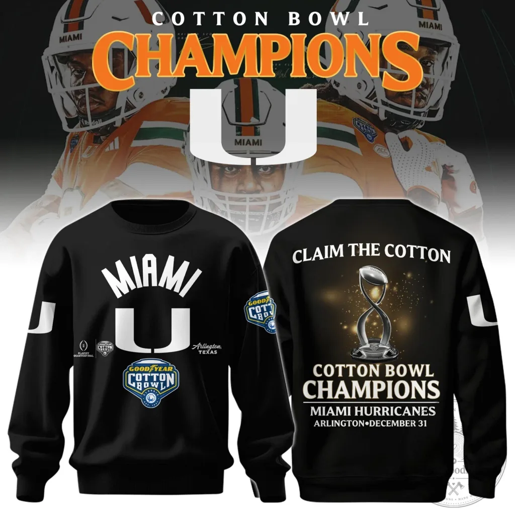 Miami Hurricanes Football Cotton Bowl Champions Black Sweatshirt Miami Hurricanes Football Cotton Bowl Champions Black Sweatshirt