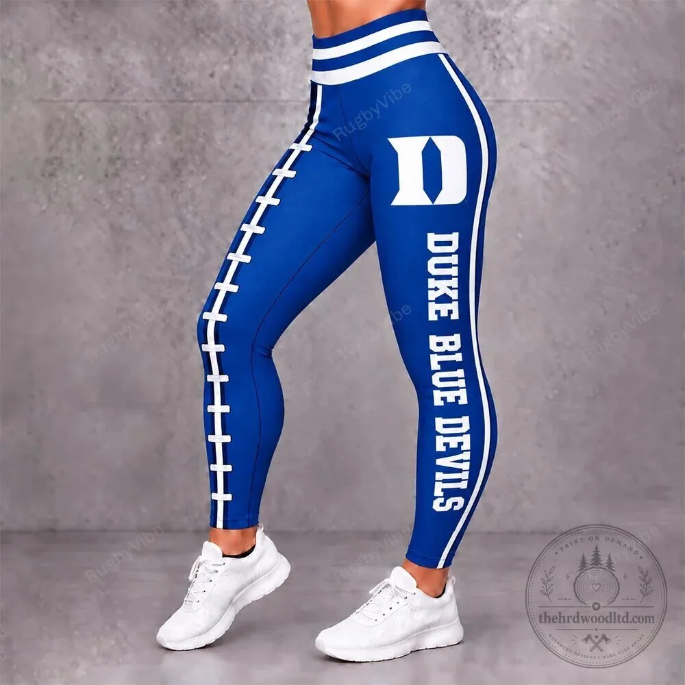 Duke Blue Devils Football Style Blue and White Striped Leggings