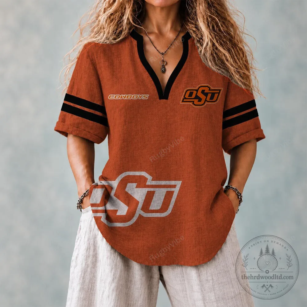 Oklahoma State Cowboys Orange and Black Striped Rugby Polo Shirt