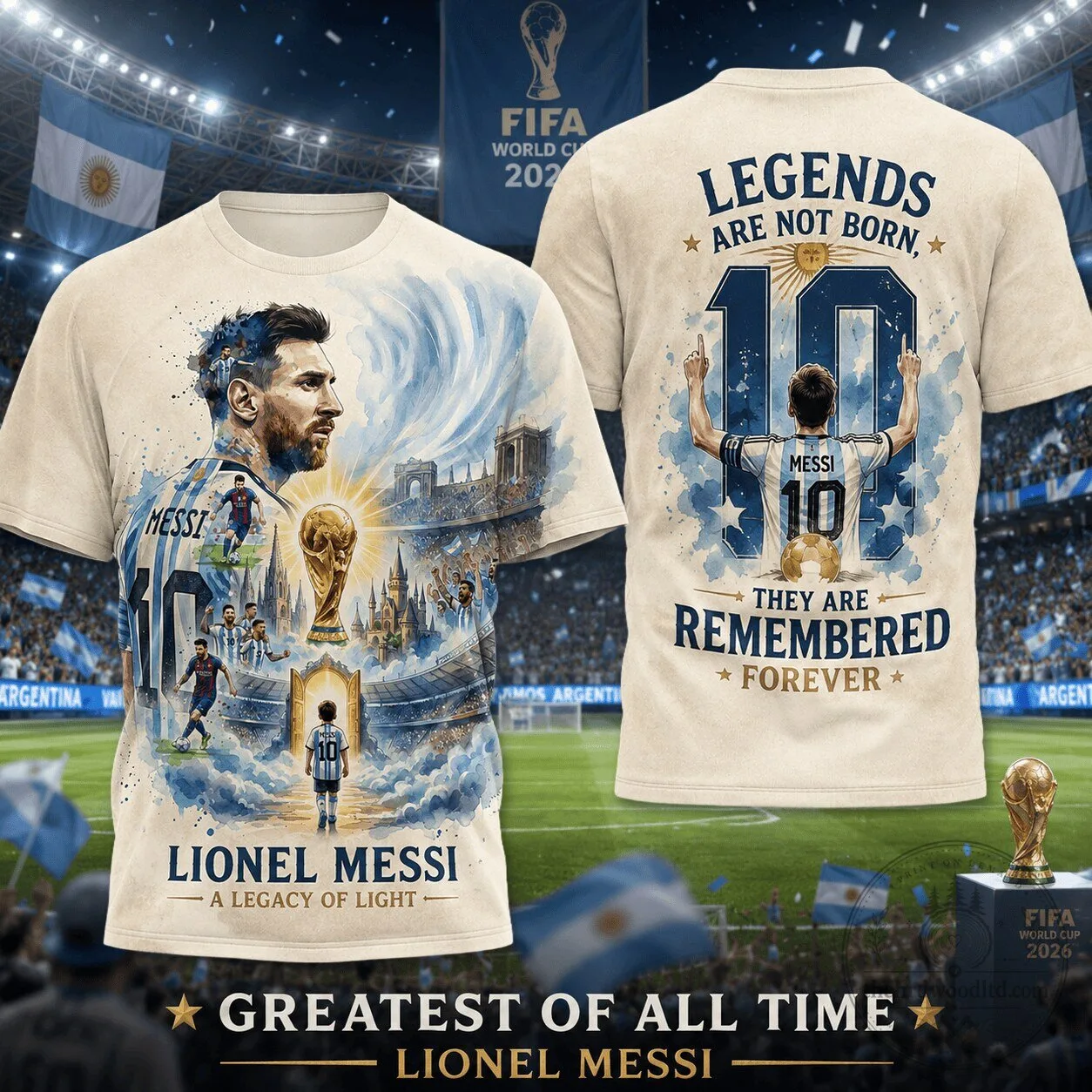 Lionel Messi Greatest Of All Time Legacy Of Light Football Fan T-Shirt