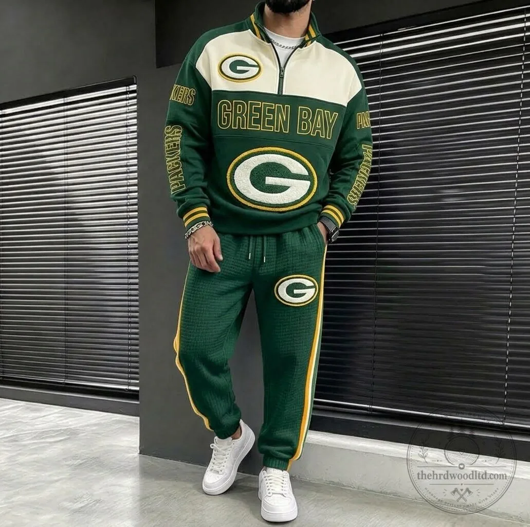 Green Bay Packers Quarter-Zip Pullover Sweatshirt and Jogger Sweatpants Set