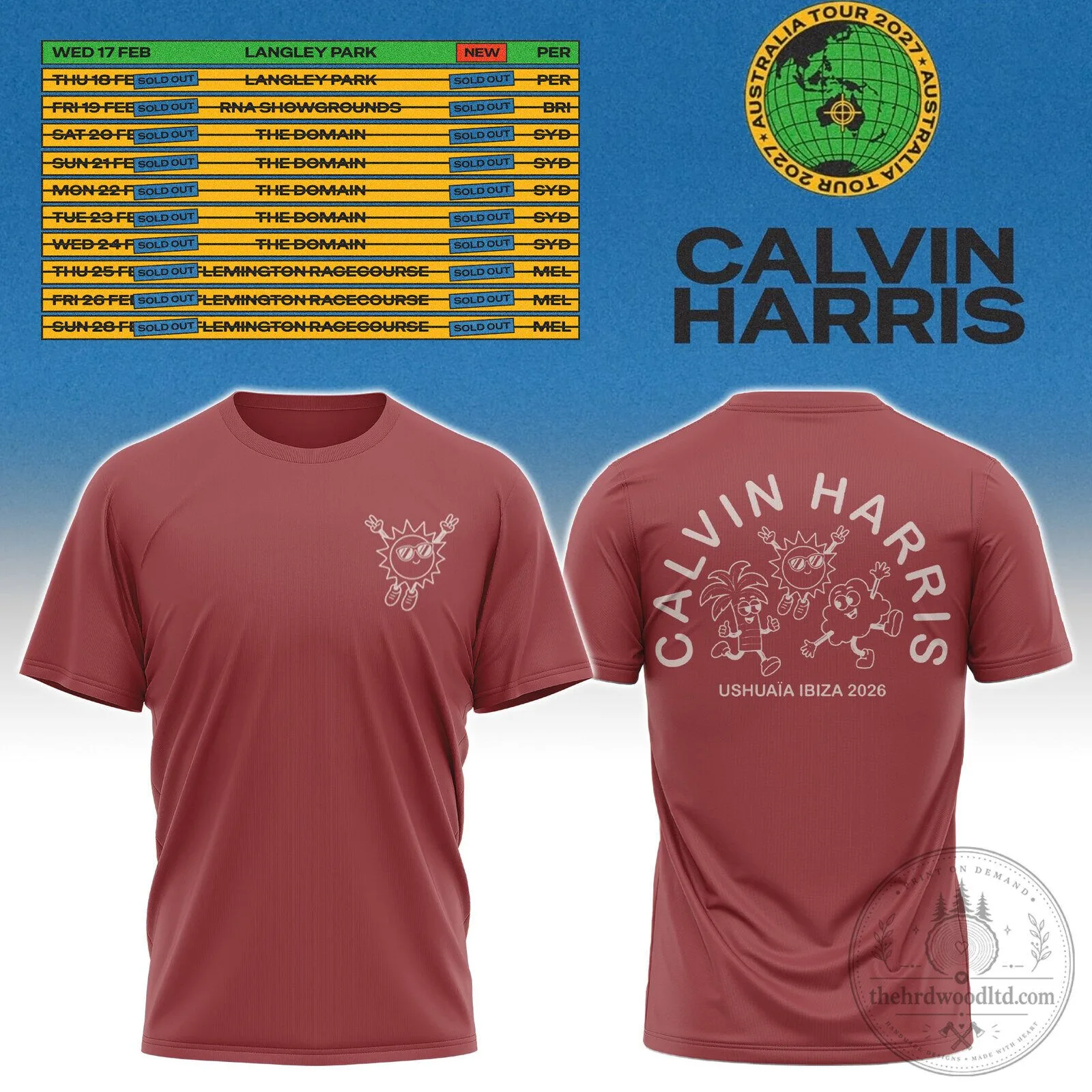 Calvin Harris Ushuaia Ibiza 2026 Australia Tour Schedule T-Shirt