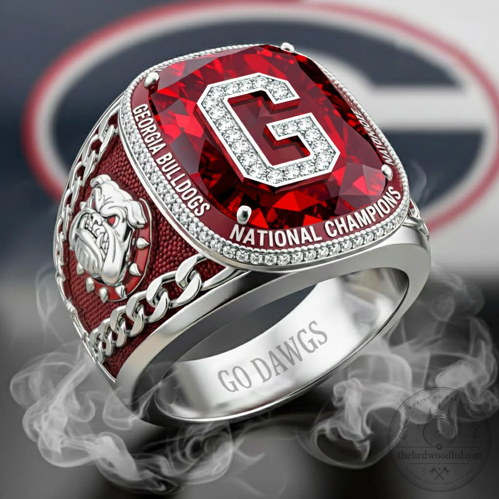 Georgia Bulldogs National Champions Diamond Red Gemstone College Football Ring