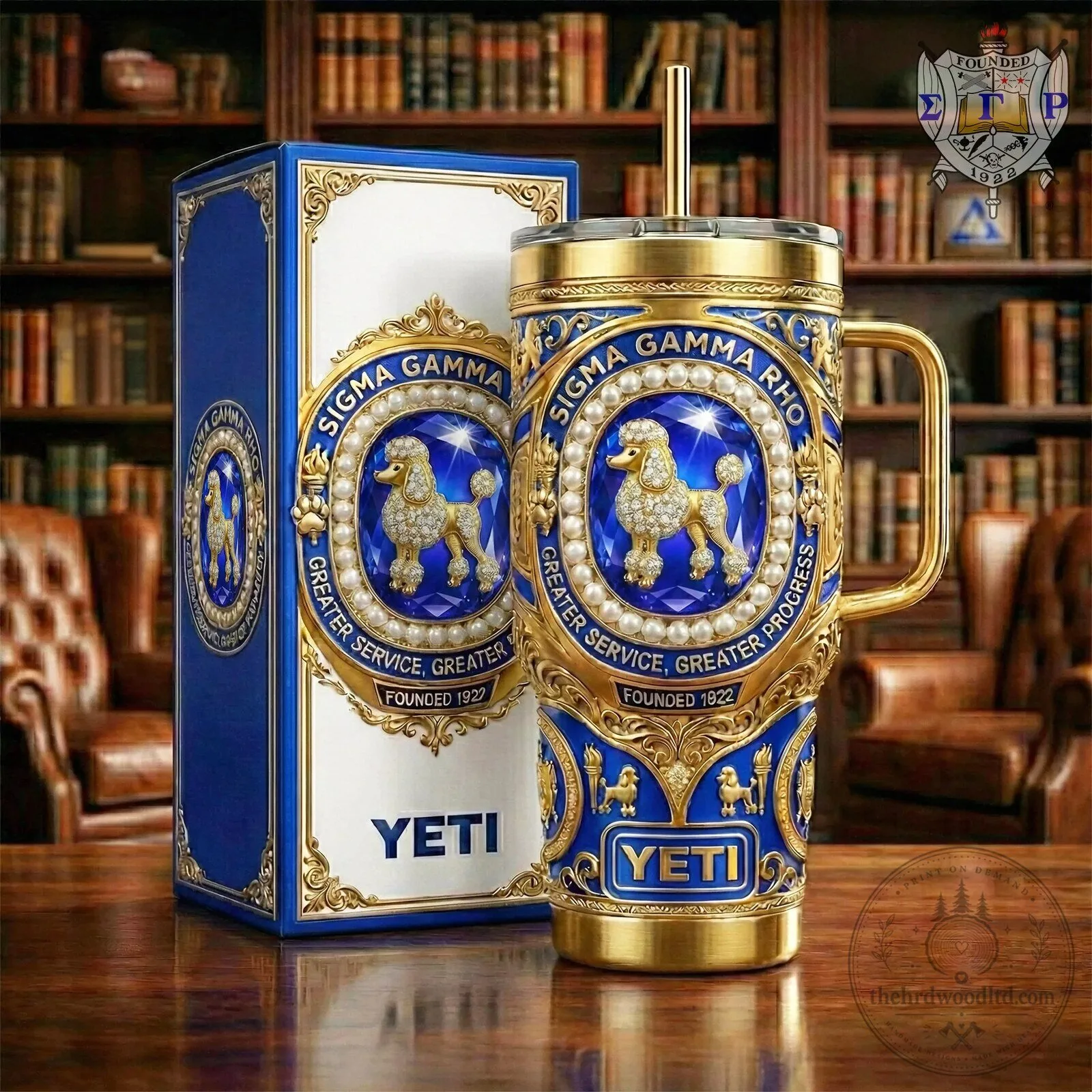 Sigma Gamma Rho Sorority Gold Pearl Poodle Handle Tumbler