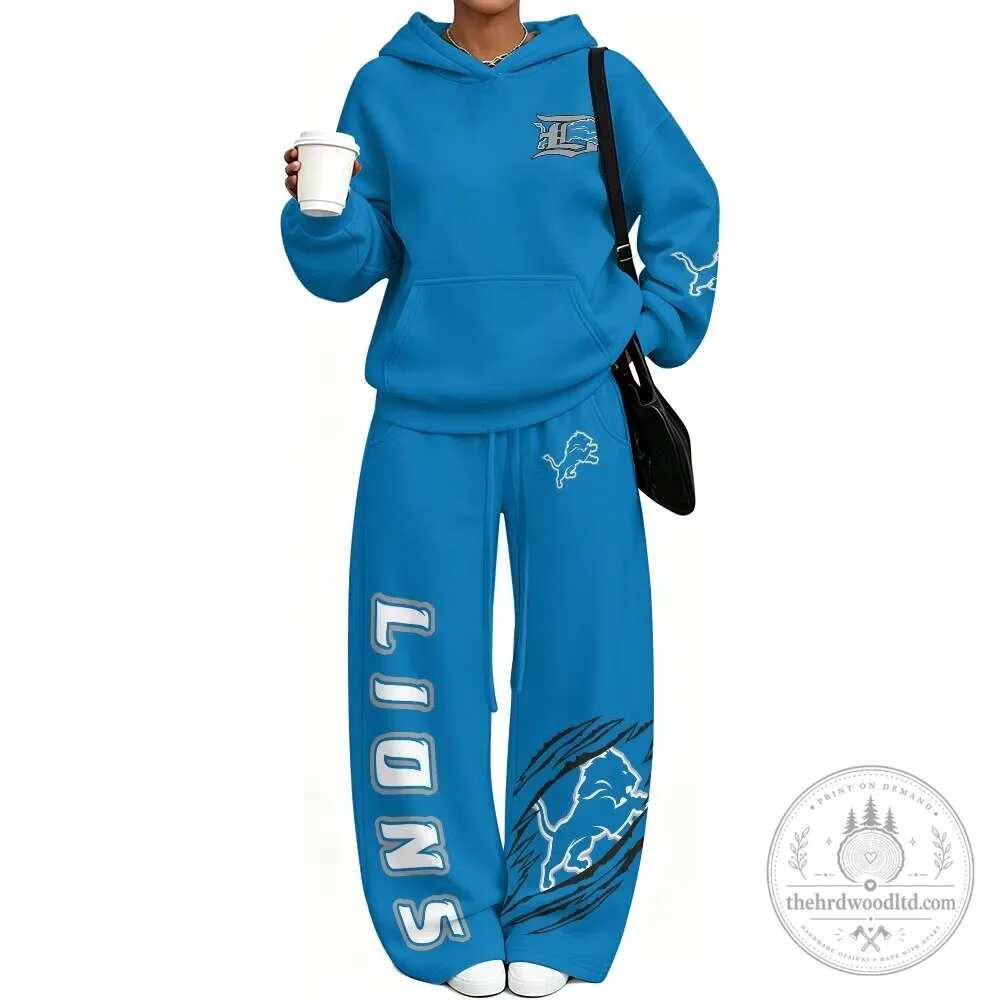 Detroit Lions NFL Football Team Logo Blue Hoodie and Pants Set