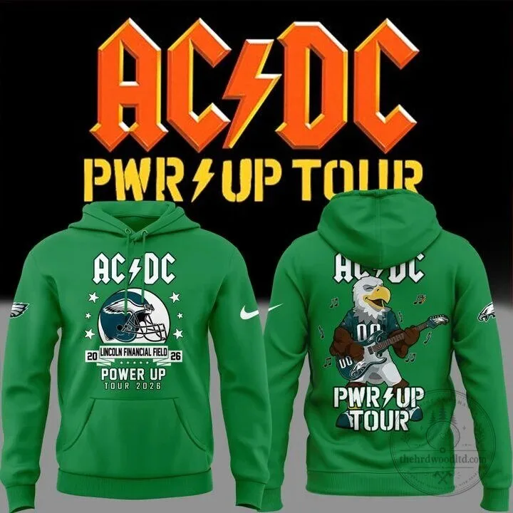 2026 Power Up Tour Hoodie in Green for Philadelphia Eagles by AC/DC 3 2026 Power Up Tour Hoodie in Green for Philadelphia Eagles by AC/DC
