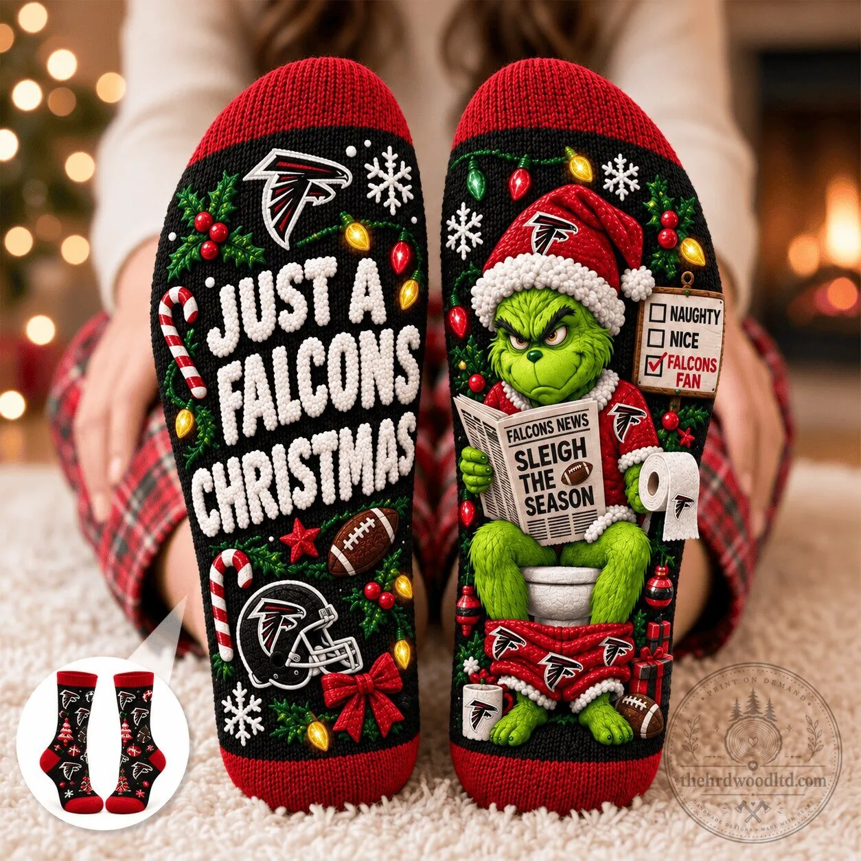 Atlanta Falcons Funny Grinch Christmas Holiday Socks