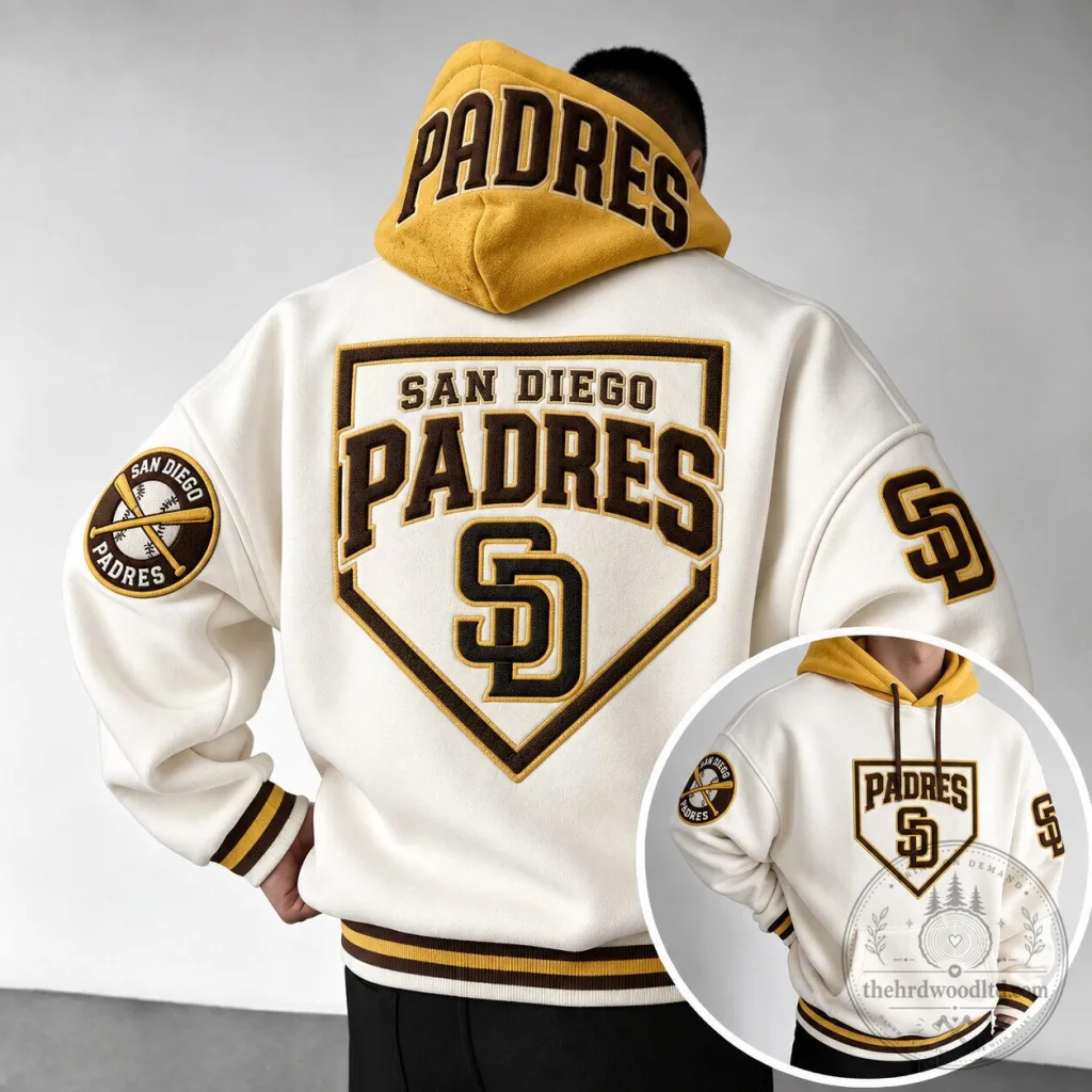 San Diego Padres Baseball Team Logo Embroidered Cream Hoodie San Diego Padres Baseball Team Logo Embroidered Cream Hoodie