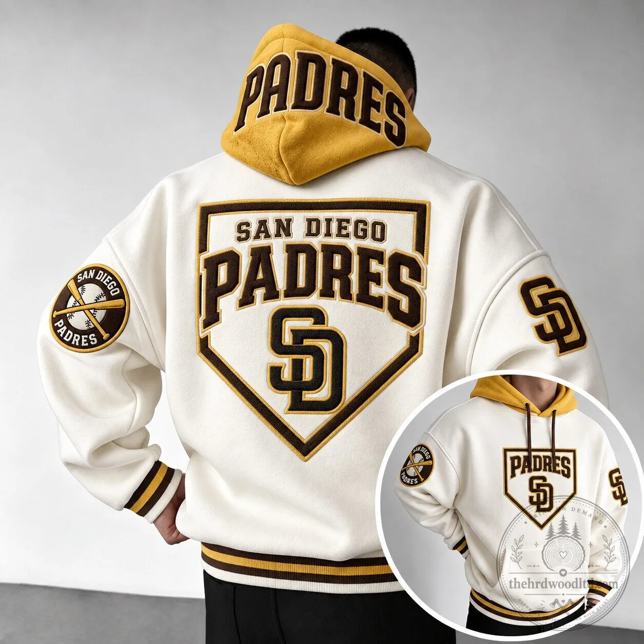 San Diego Padres Baseball Team Logo Embroidered Cream Hoodie