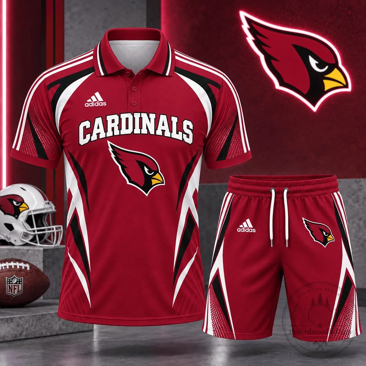 Arizona Cardinals Polo Shirt and Shorts Set - NFL Football Club Graphic Outfit