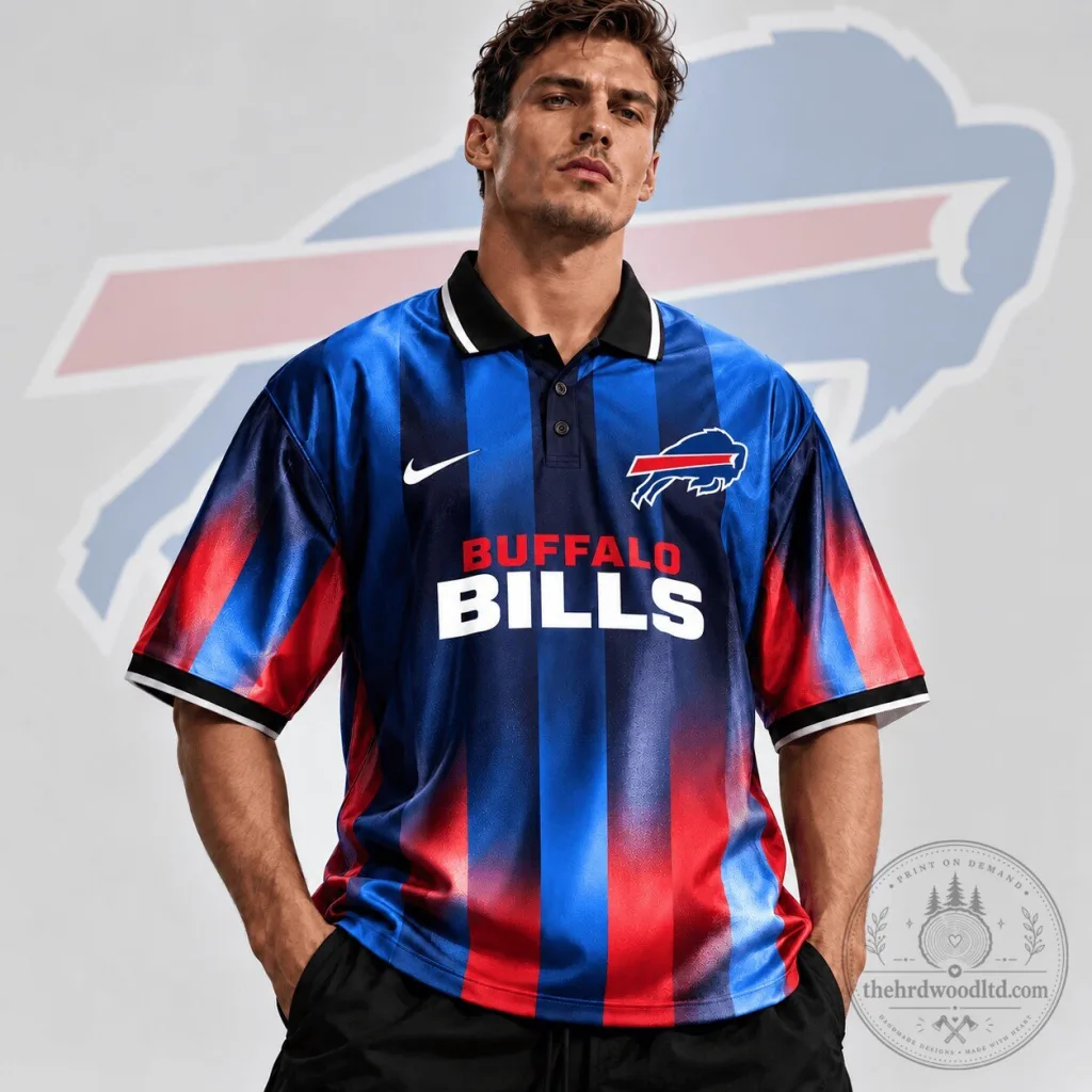 Buffalo Bills NFL Football Team Crest Vertical Stripe Retro Performance Jersey Buffalo Bills NFL Football Team Crest Vertical Stripe Retro Performance Jersey