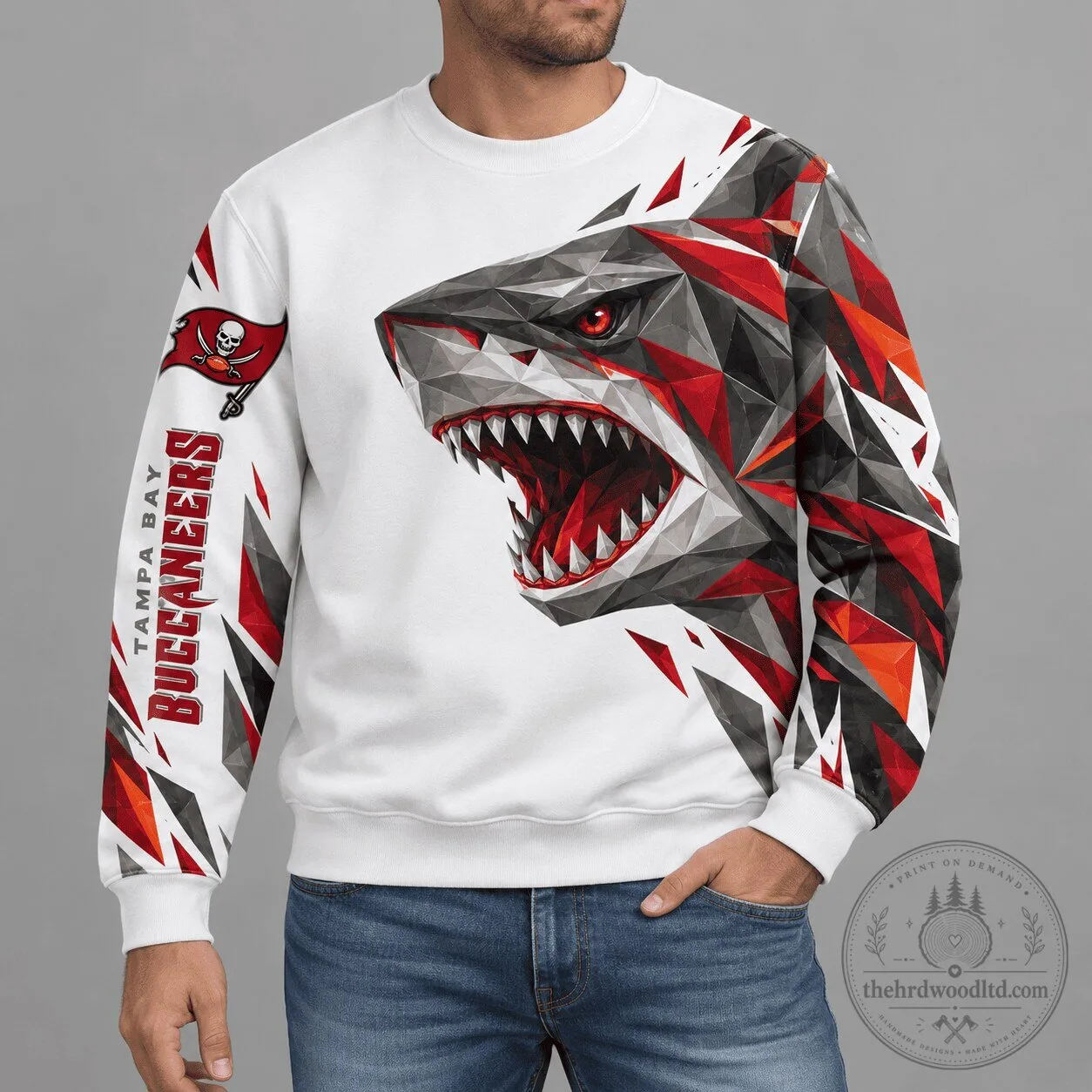 Tampa Bay Buccaneers Polygonal Shark Mascot Graphic Crewneck Sweatshirt 1 Tampa Bay Buccaneers Polygonal Shark Mascot Graphic Crewneck Sweatshirt