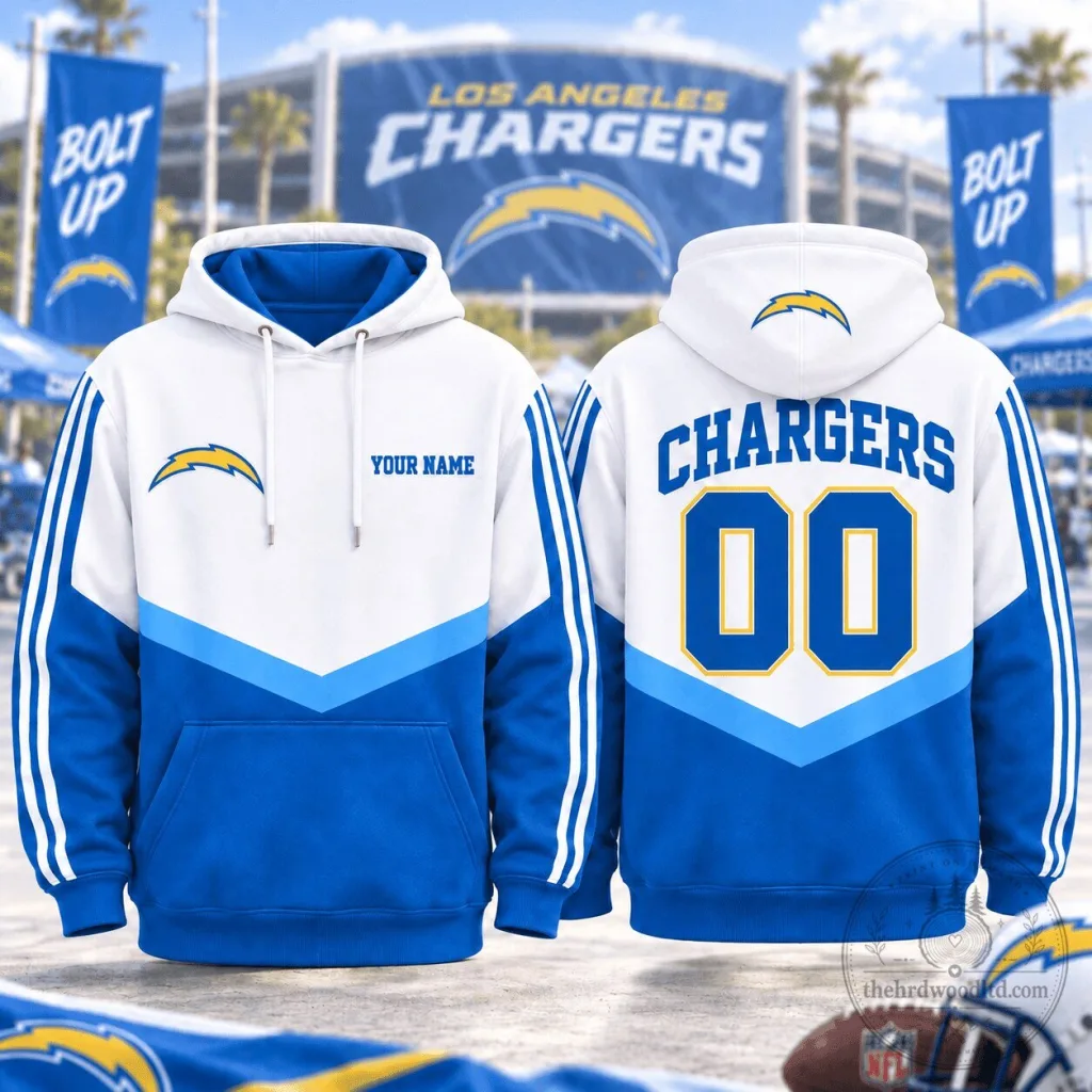 Customizable White and Blue Football Hoodie for Los Angeles Chargers Game Day Customizable White and Blue Football Hoodie for Los Angeles Chargers Game Day