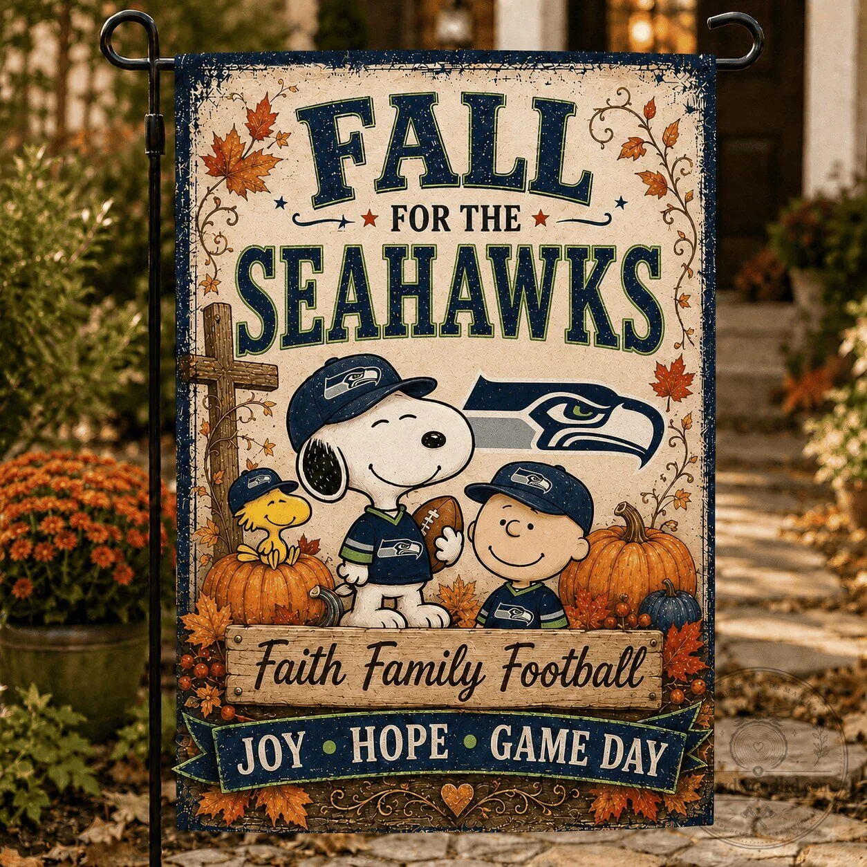 Seattle Seahawks Peanuts Snoopy Charlie Brown Fall Football Garden Flag