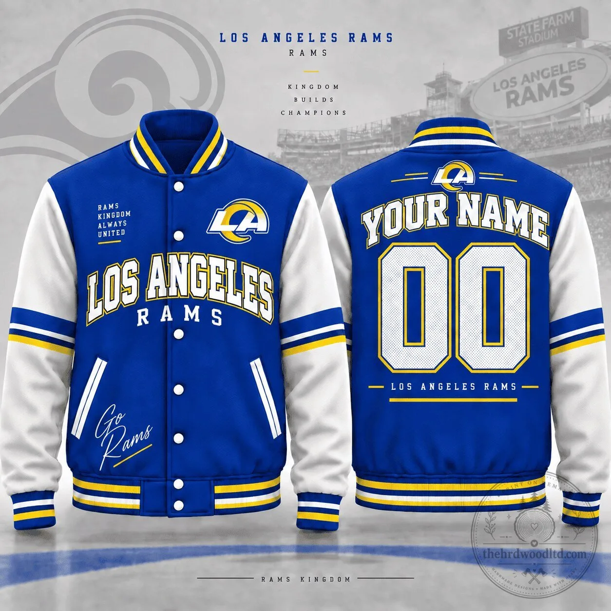 Los Angeles Rams Football Team Custom Name Number Varsity Jacket