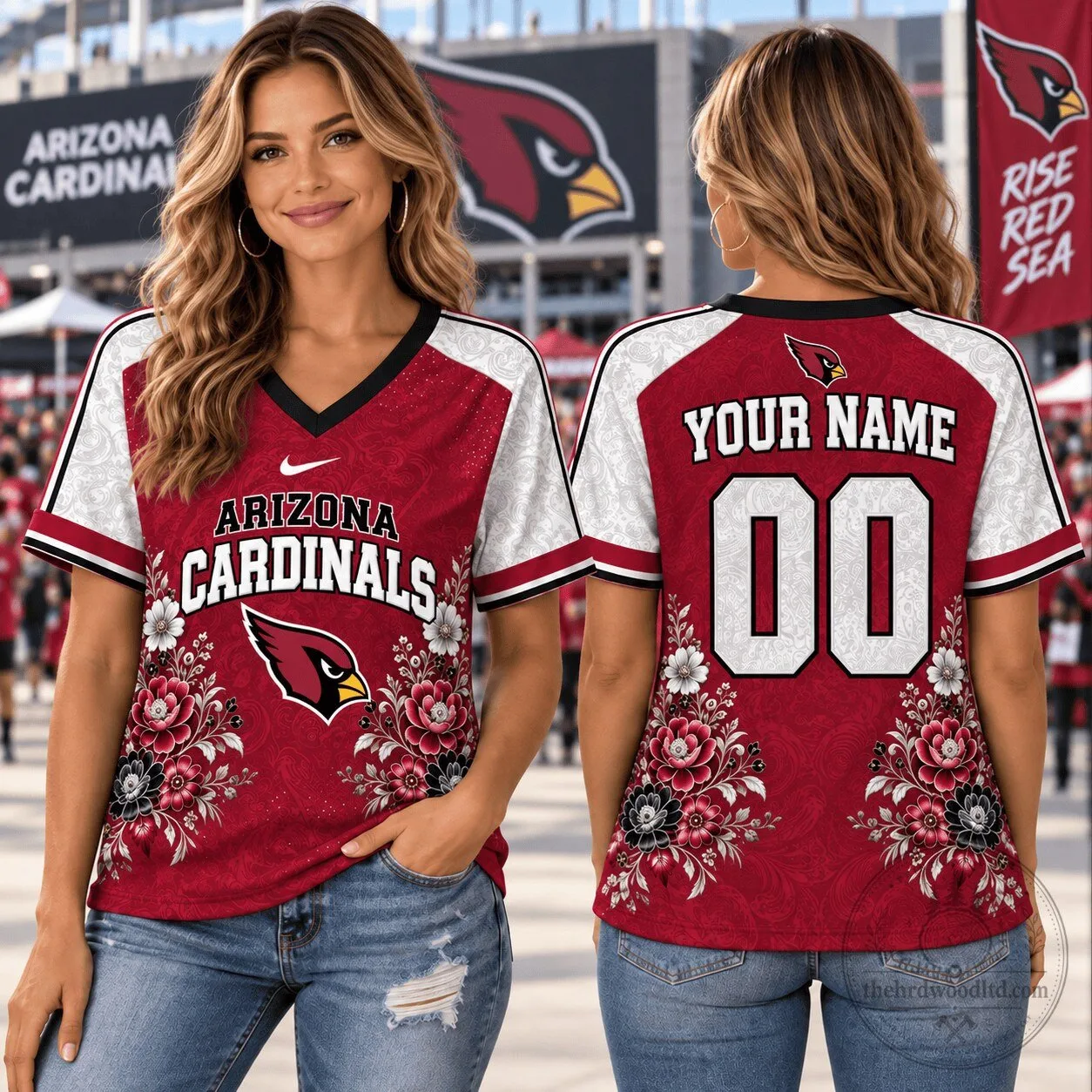 Arizona Cardinals Personalized V-Neck T-Shirt for Women 1d Fan Shirt