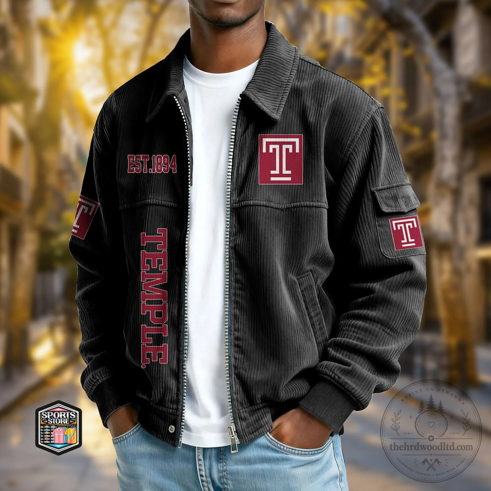 Temple Owls University Established 1894 Corduroy Jacket 1 Temple Owls University Established 1894 Corduroy Jacket