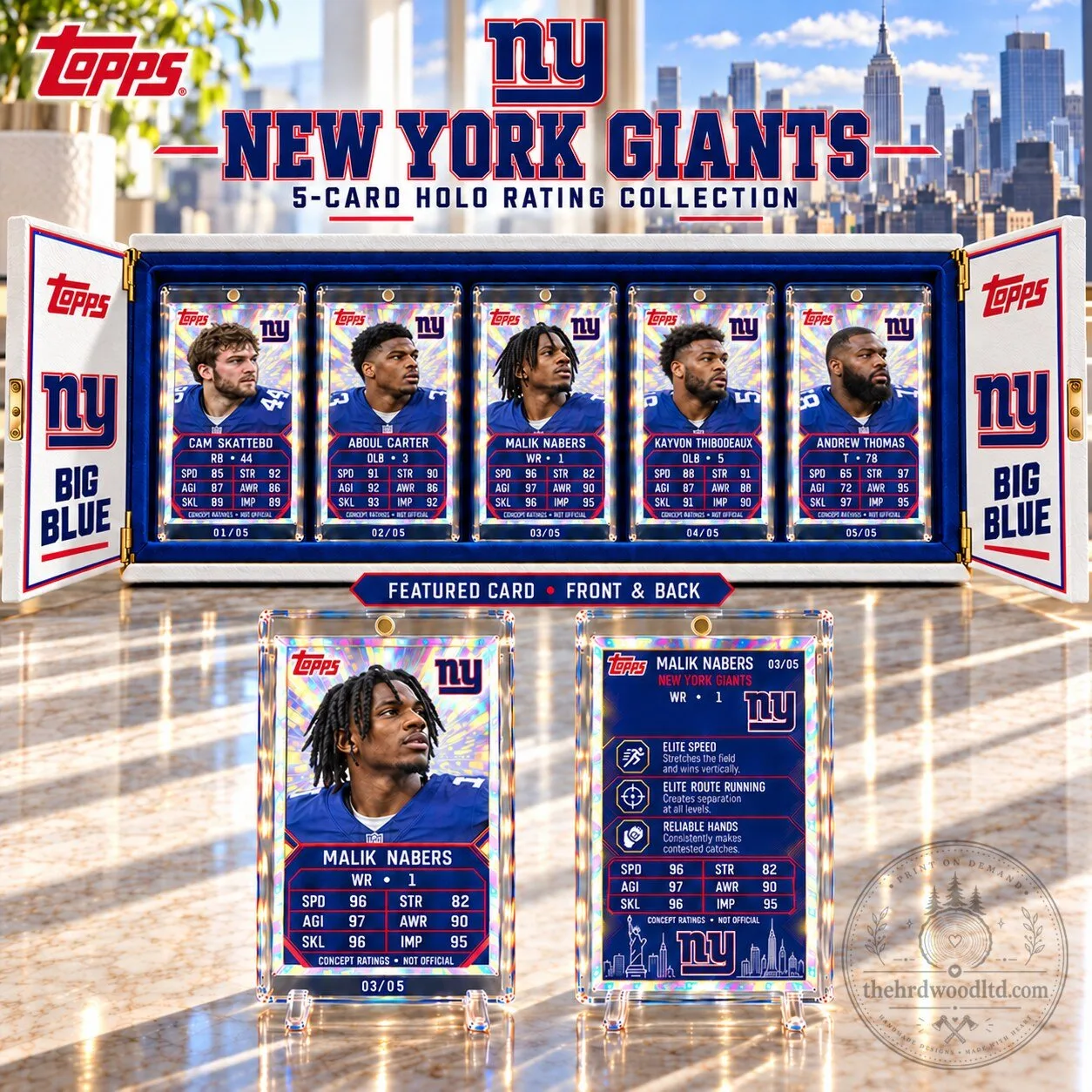 New York Giants Topps 5-Card Holo Rating Collection Set 1 New York Giants Topps 5-Card Holo Rating Collection Set