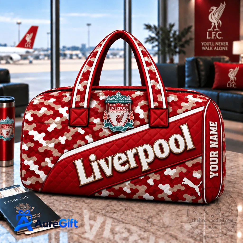 Liverpool Football Club Personalized Red Camouflage Quilted Duffel Bag Liverpool Football Club Personalized Red Camouflage Quilted Duffel Bag