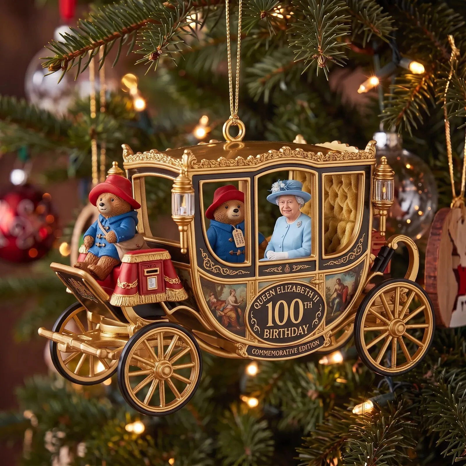 Queen Elizabeth II 100th Birthday Golden Carriage Commemorative Christmas Ornament
