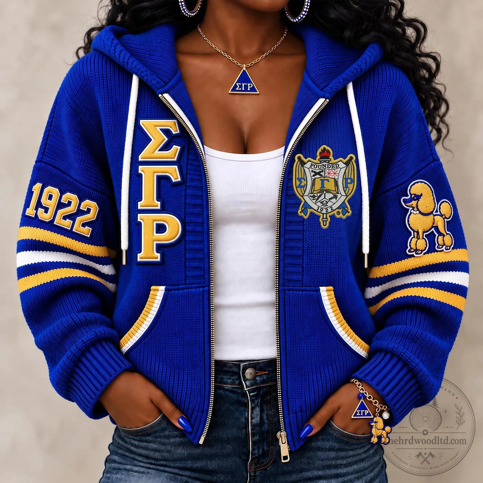 Sigma Gamma Rho Royal Blue and Gold Striped Full Zip Hoodie