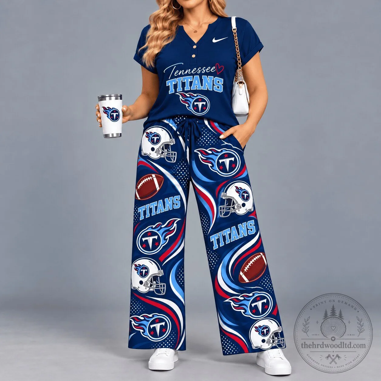 Tennessee Titans NFL Football Team Logo Pattern Wide Leg Pajama Pants