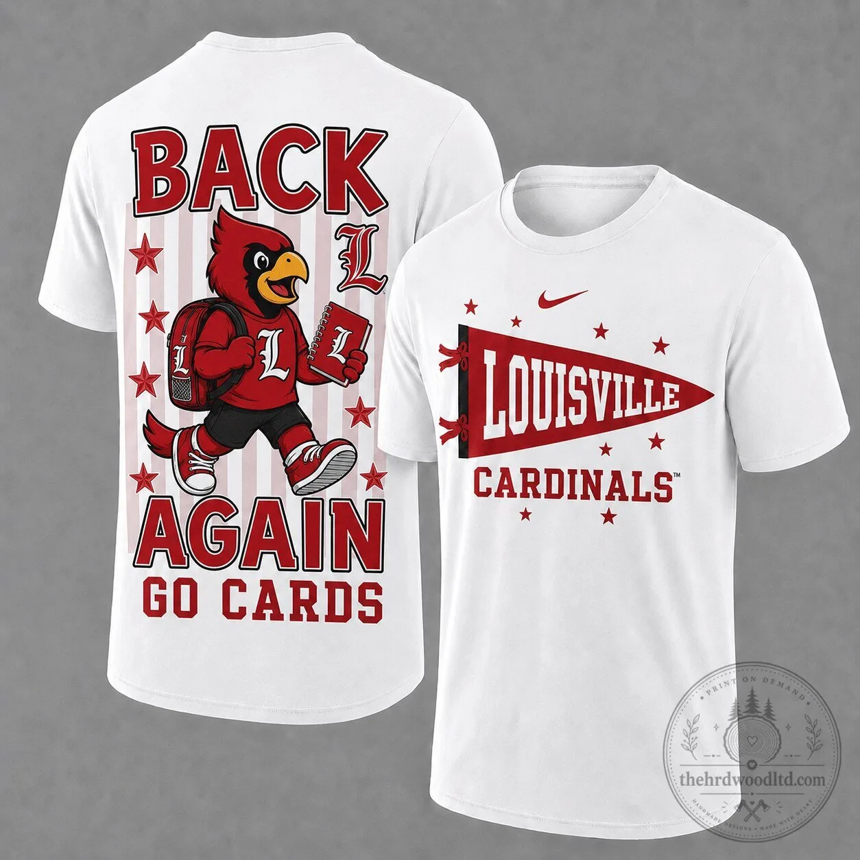 Louisville Cardinals Fan T-Shirt, Back Again Mascot, Go Cards NCAA College Apparel