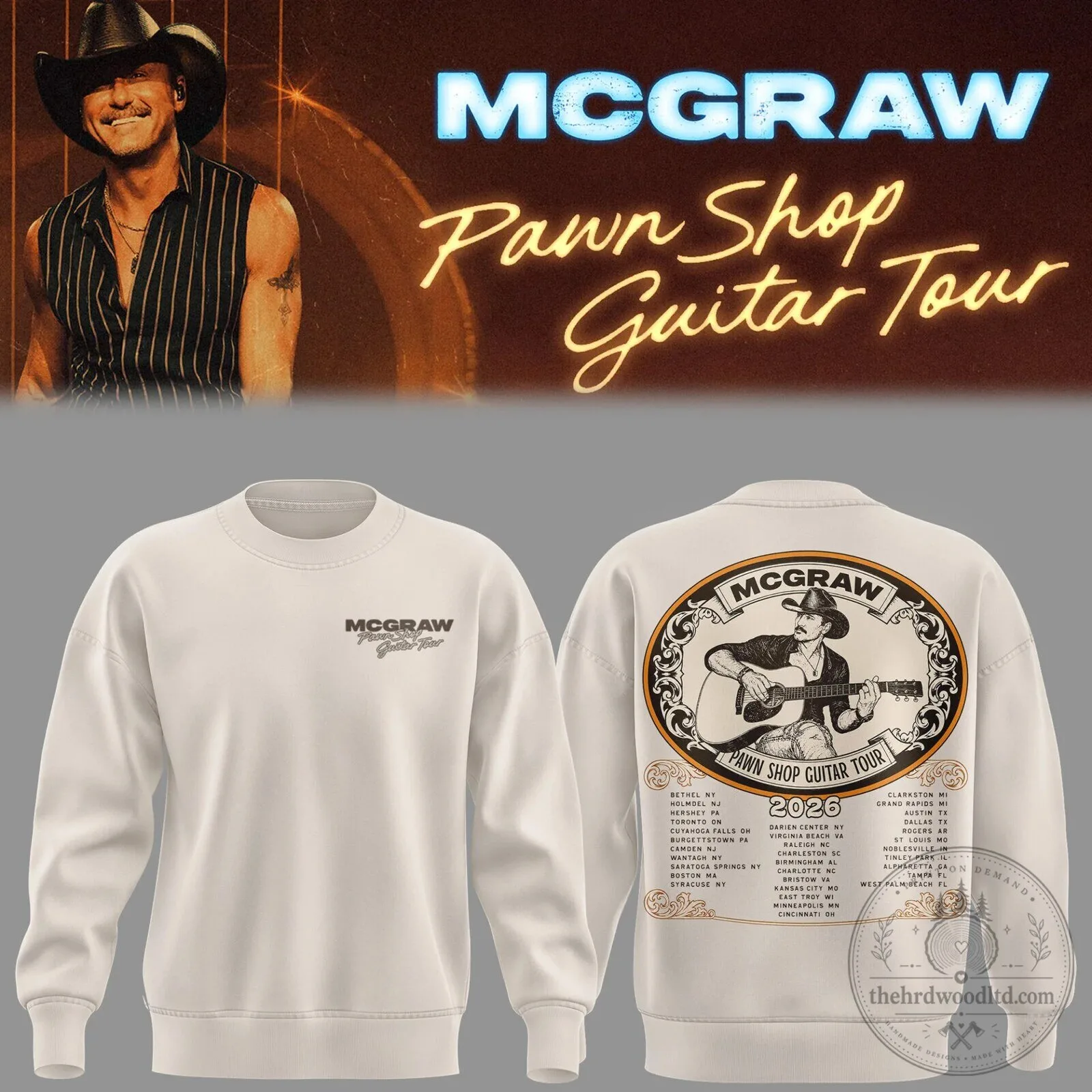 2026 Concert Dates Sweatshirt for Tim McGraw's Pawn Shop Guitar Tour