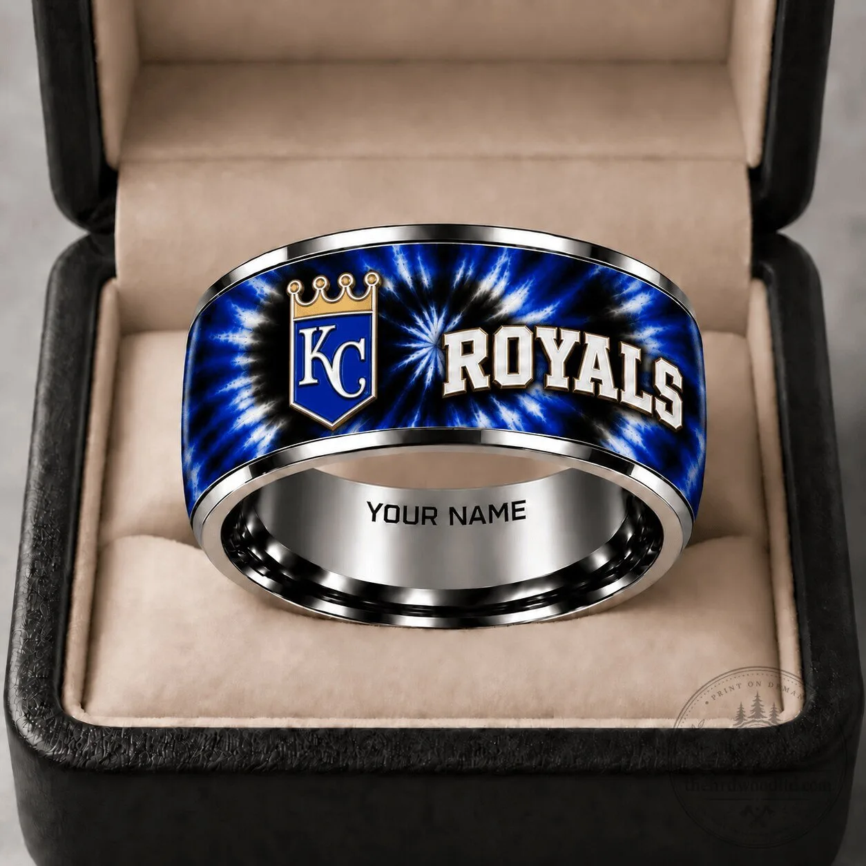 Kansas City Royals Tie-Dye Tungsten Steel Ring Personalized Baseball Fan Gift