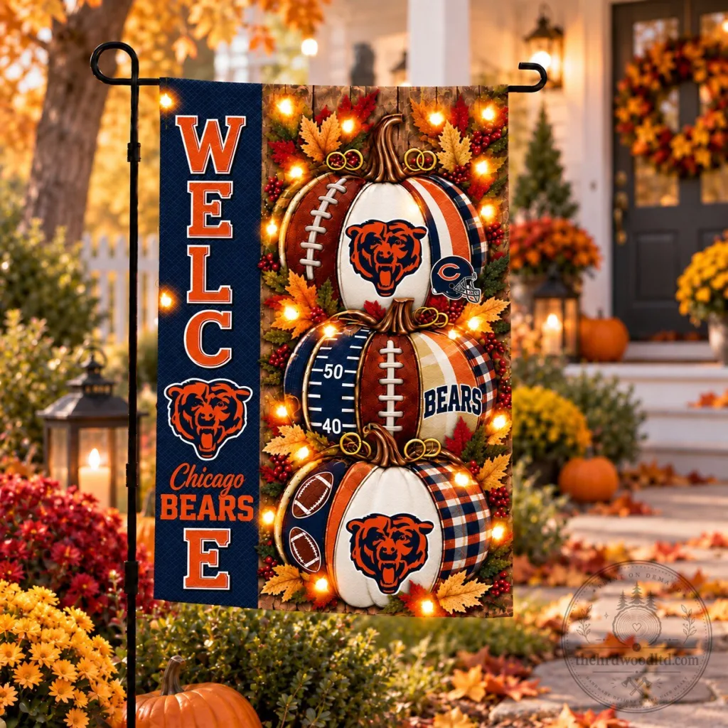Chicago Bears Halloween Football Pumpkins Welcome Garden Flag Chicago Bears Halloween Football Pumpkins Welcome Garden Flag