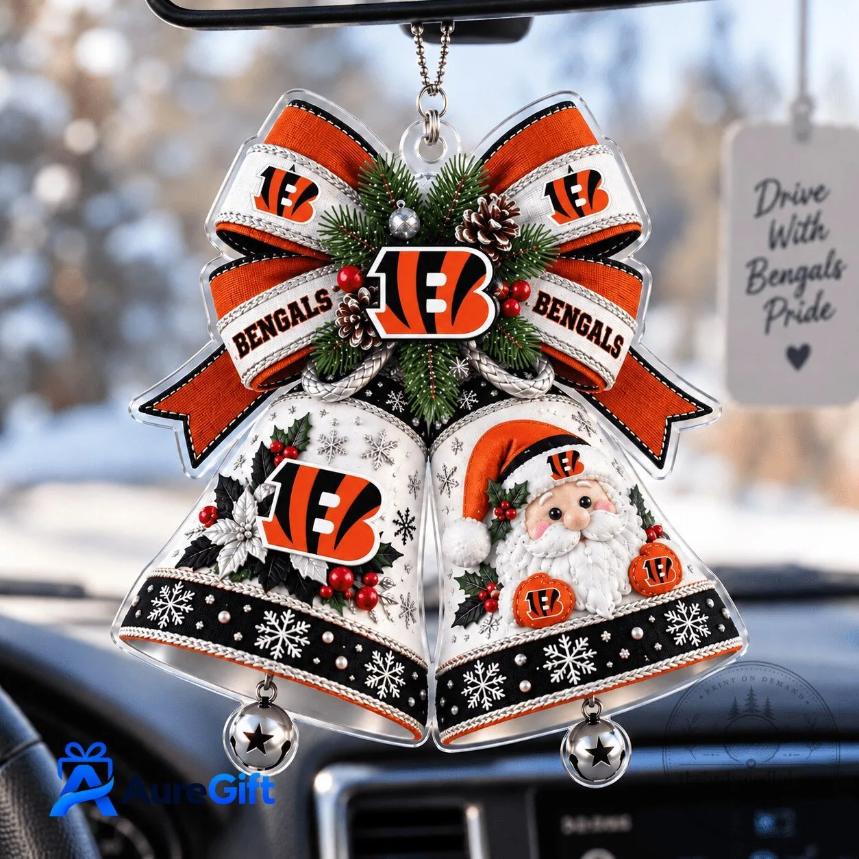 Cincinnati Bengals Christmas Bells Car Ornament
