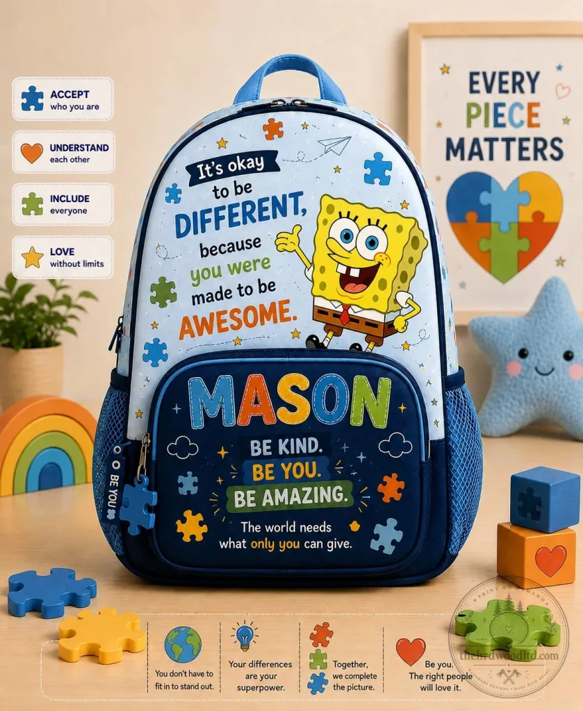 SpongeBob SquarePants Autism Awareness Personalized Kids Backpack 1 SpongeBob SquarePants Autism Awareness Personalized Kids Backpack