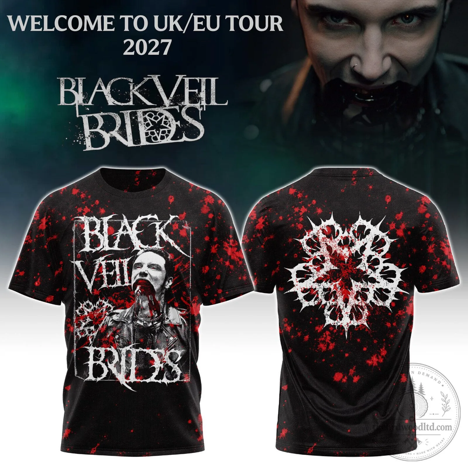 Black Veil Brides Welcome To UK EU Tour 2027 Band Concert T-Shirt