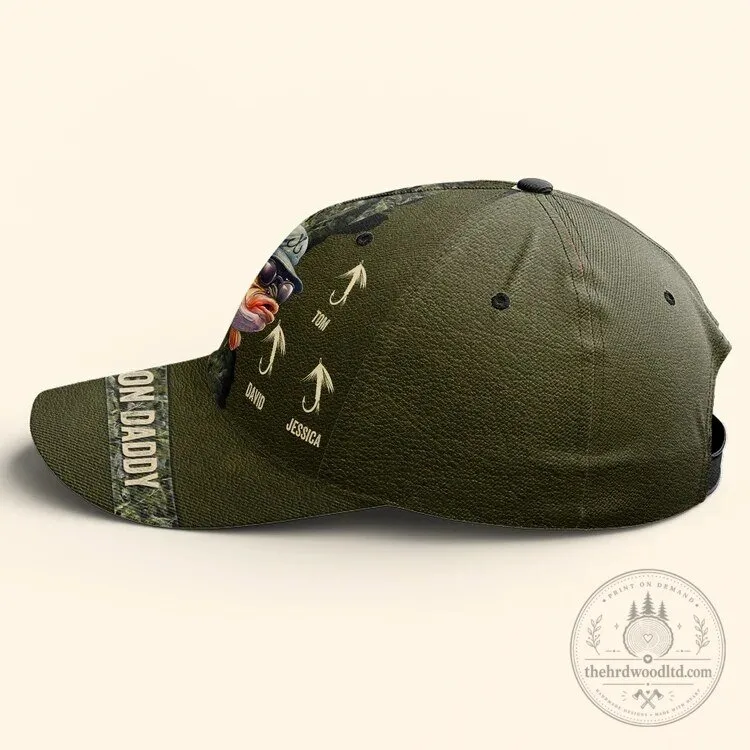 Personalized Fishing Dad Camouflage Baseball Cap, Custom Name Fisherman Hat Gift