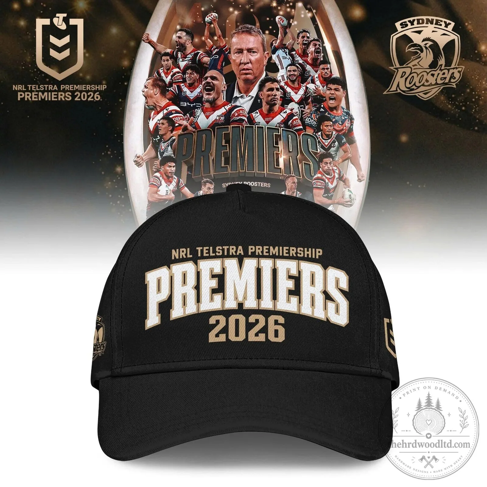 Sydney Roosters NRL Telstra Premiership Premiers 2026 Black Polo Shirt 3 Sydney Roosters NRL Telstra Premiership Premiers 2026 Black Polo Shirt