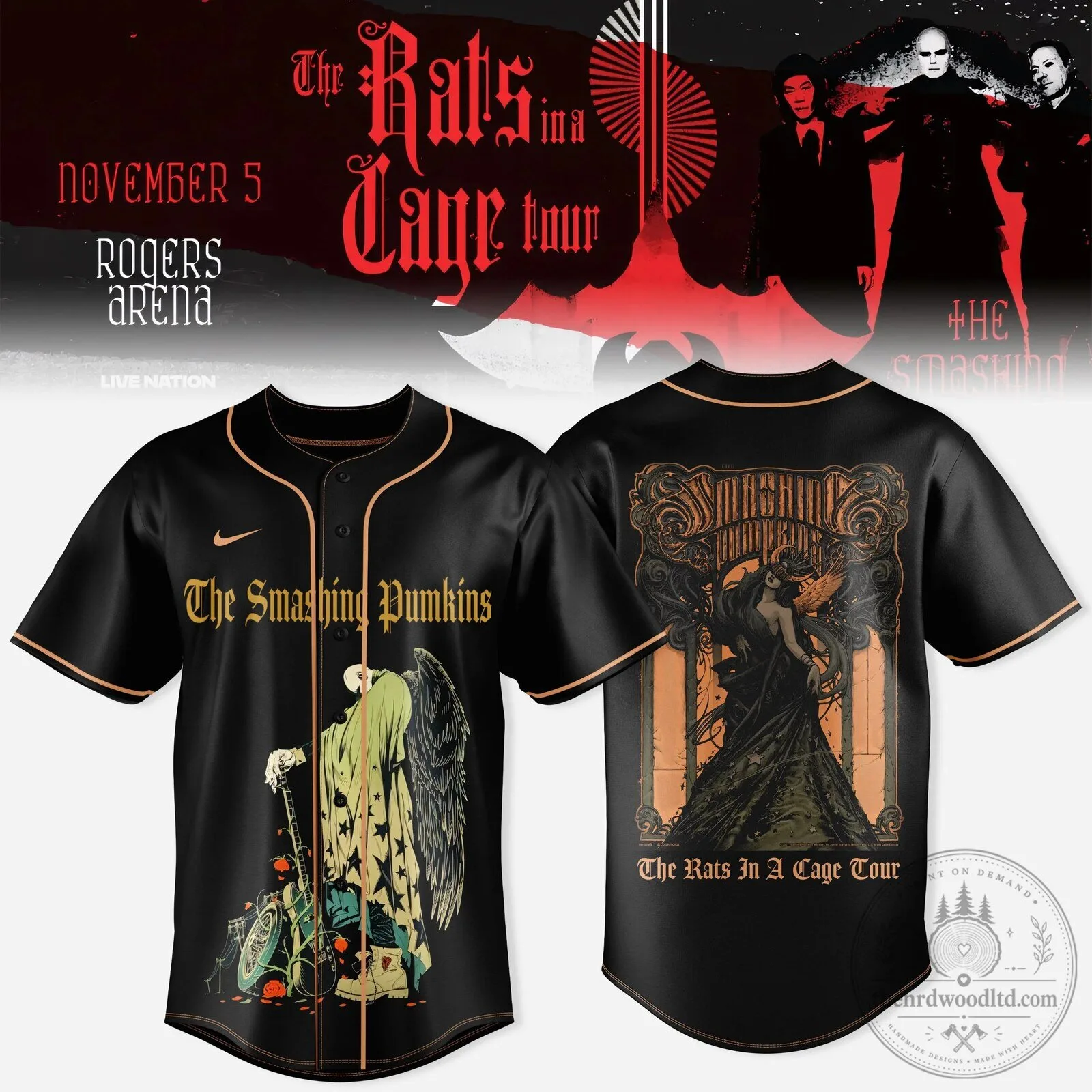 The Smashing Pumpkins The Rats In A Cage Tour Black Baseball Jersey