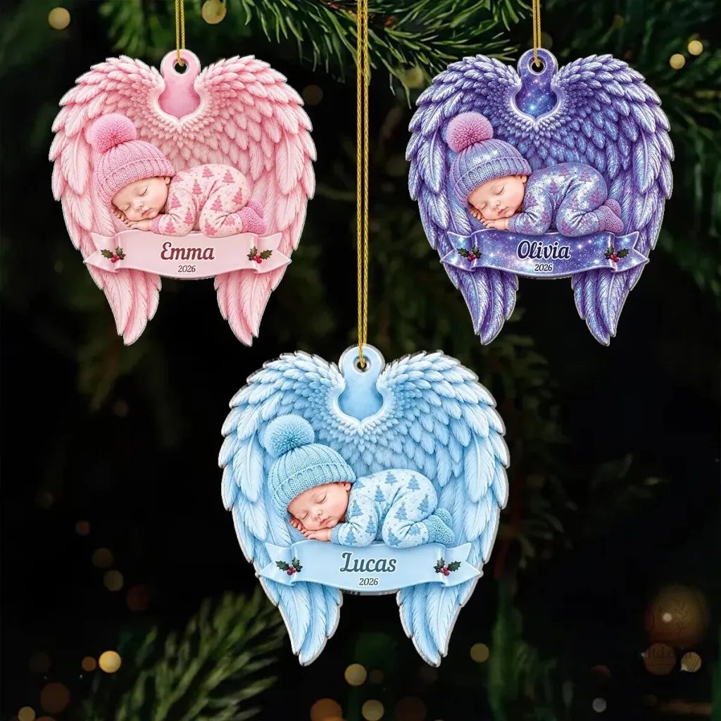 Personalized Sleeping Baby Angel Wings Memorial Christmas Ornament Personalized Sleeping Baby Angel Wings Memorial Christmas Ornament