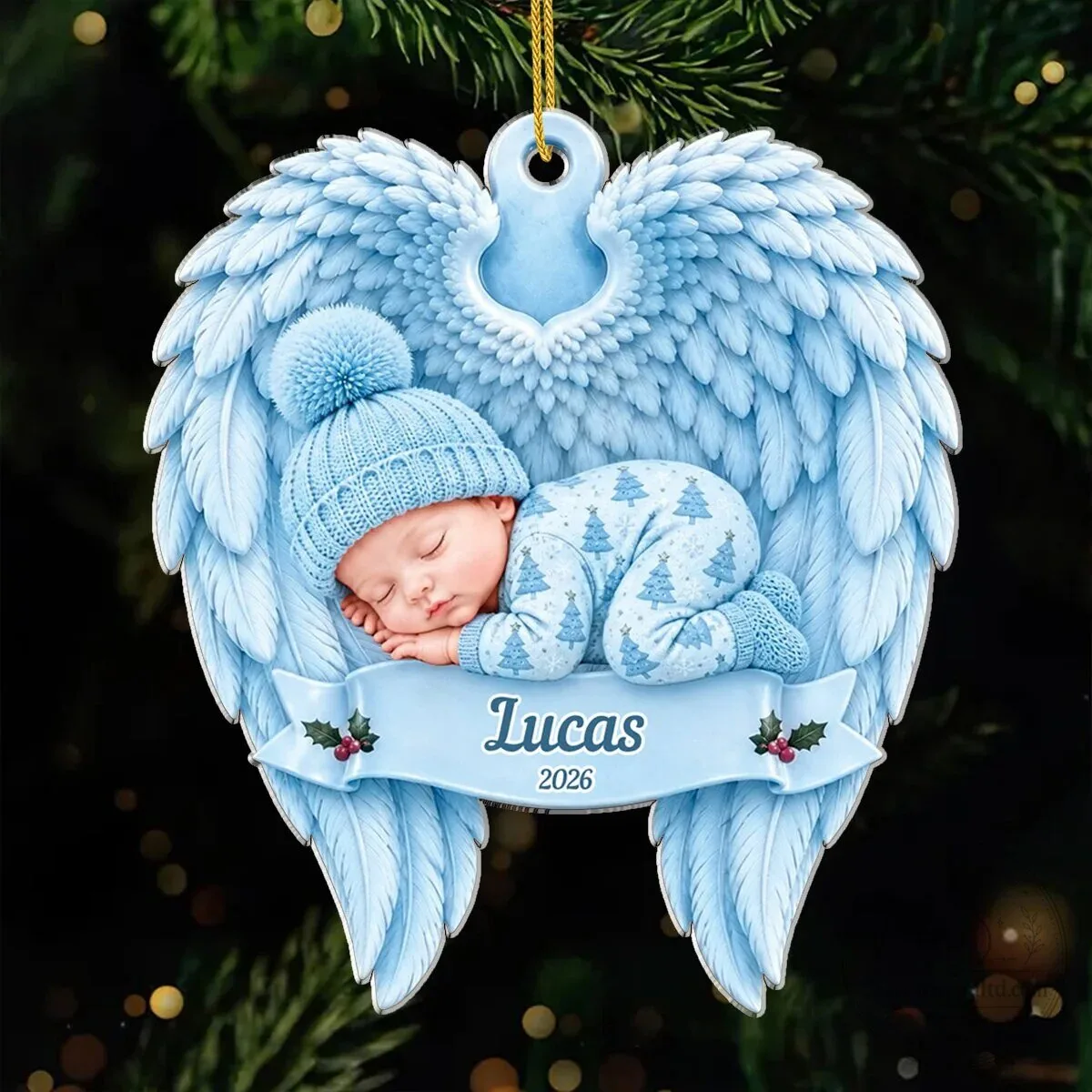 Personalized Sleeping Baby Angel Wings Memorial Christmas Ornament 7 Personalized Sleeping Baby Angel Wings Memorial Christmas Ornament