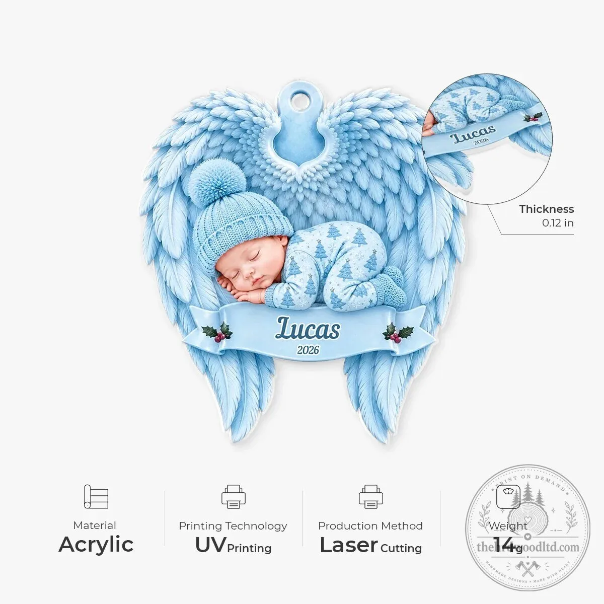 Personalized Sleeping Baby Angel Wings Memorial Christmas Ornament 9 Personalized Sleeping Baby Angel Wings Memorial Christmas Ornament