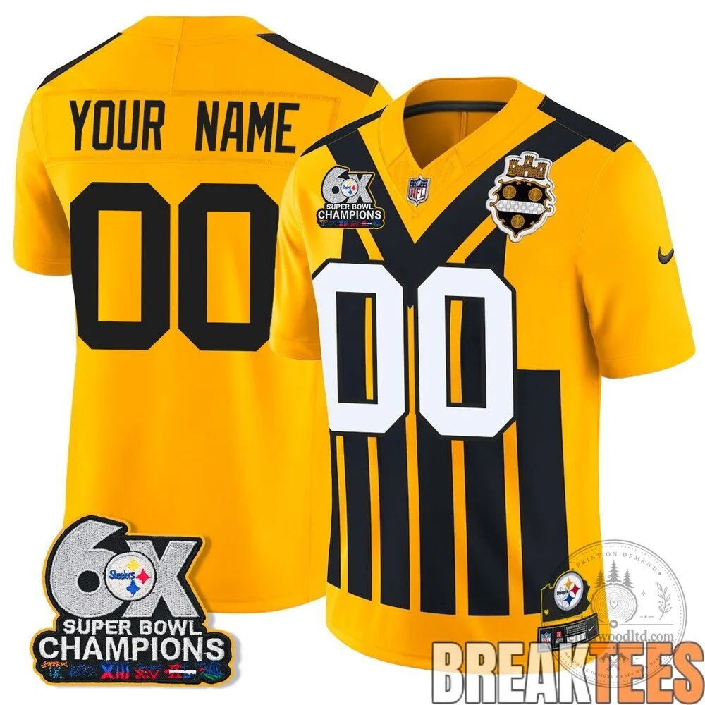 Pittsburgh Steelers Six-Time Super Bowl Champions Custom Football Jersey